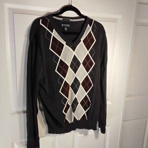 Stafford Men's V-Neck Argyle Sweater - Black, Brown, and White
